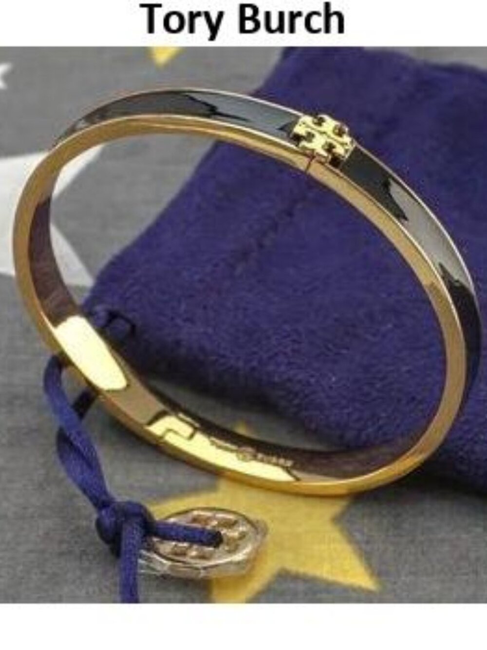 Tory Burch Kira Enamel 7mm Bracelet Bangle in Black (Brand New) Medium